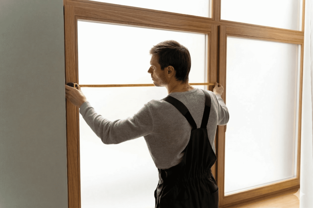 Prise de mesures précises pour un devis de rénovation de fenêtre en bois par Menuiserie-Fenêtre.
